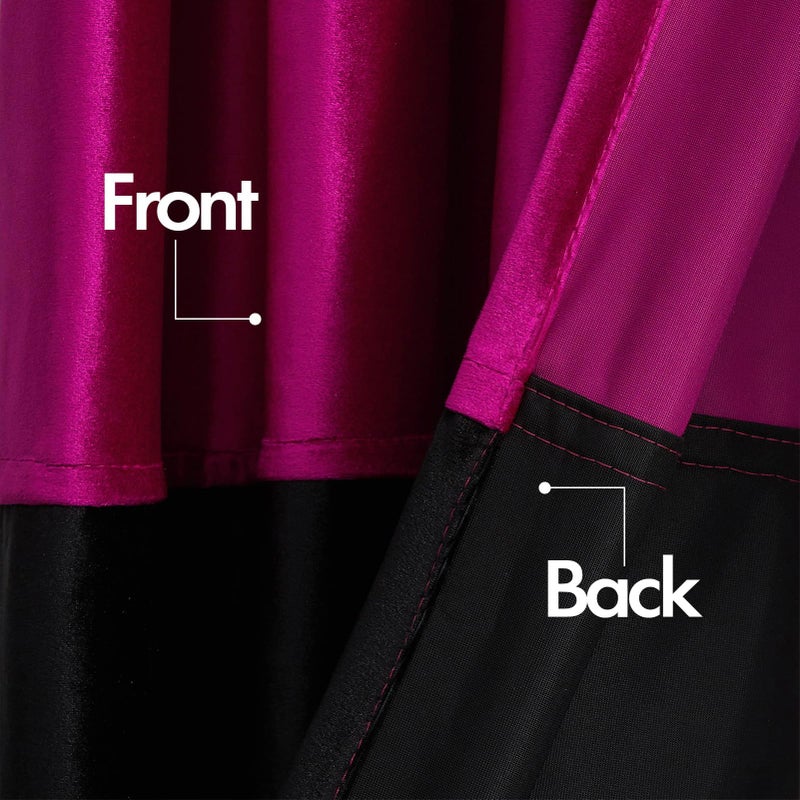 BULBUL Color Block Window Curtains Panels 84 inches Long Hot Pink Black Velvet Farmhouse Drapes for Bedroom Living Room Darkening Treatment with Grommet Set of 2 - Image 4
