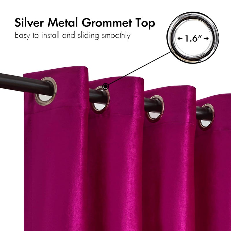 BULBUL Color Block Window Curtains Panels 84 inches Long Hot Pink Black Velvet Farmhouse Drapes for Bedroom Living Room Darkening Treatment with Grommet Set of 2 - Image 2