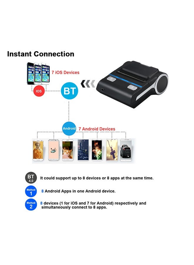 Portable Mini Wireless Thermal 80mm High BT Quality Printer Receipt For Mobile Multicolour