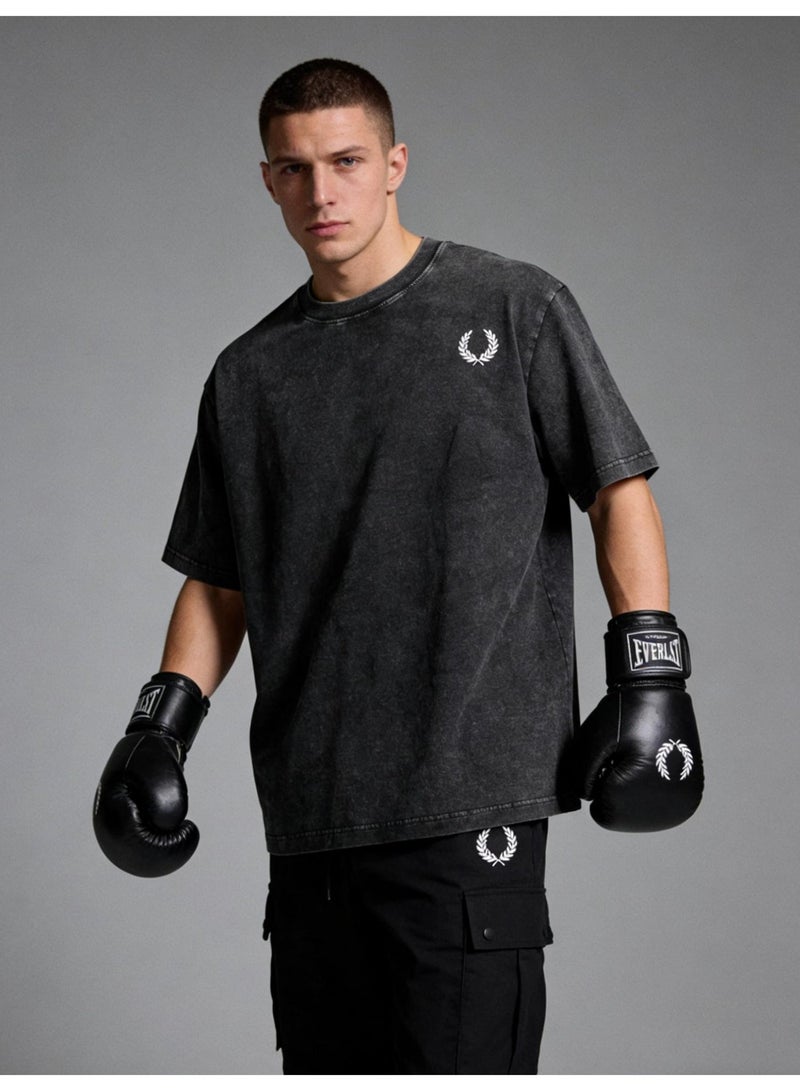 Fred Perry vintage old washed printed loose round neck T-shirt for men and women with the same basic Joker casual shirt. - Image 3