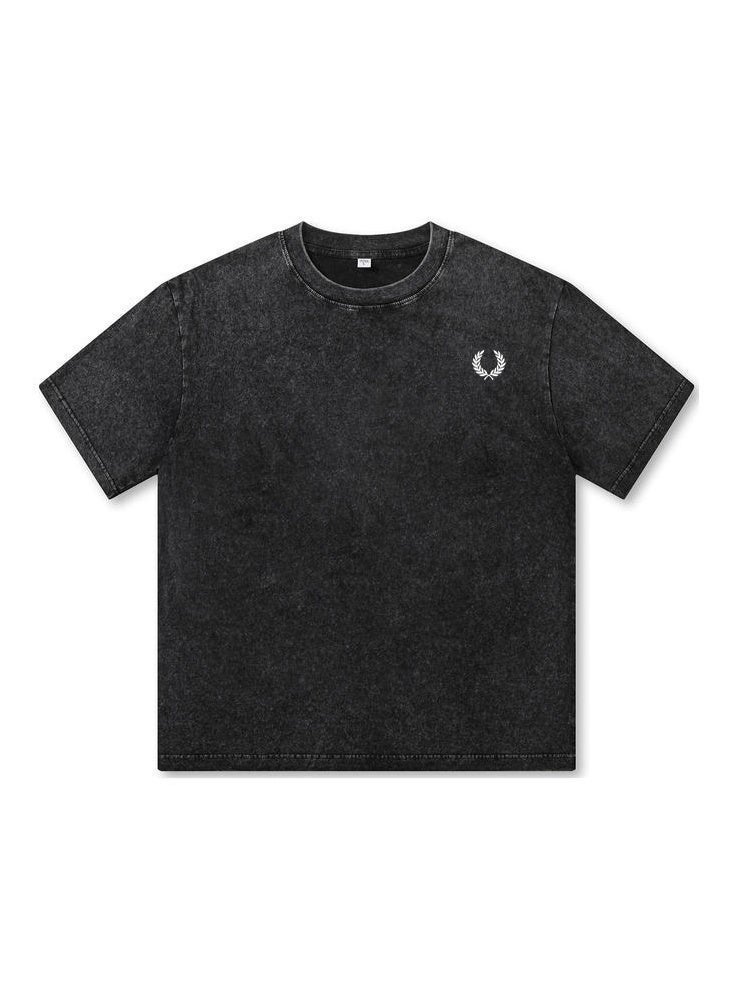 Fred Perry vintage old washed printed loose round neck T-shirt for men and women with the same basic Joker casual shirt. - Image 2