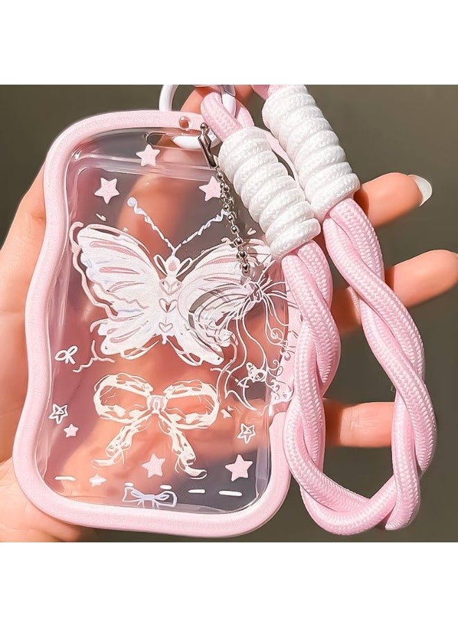 NIBEMINENT 1 - Piece Butterfly Kpop Photo Card Holder Pendant Key Chain ID Badge Holder ID Card Holder Photo Card Protector for School ID Office ID Access Card for Women Girls 