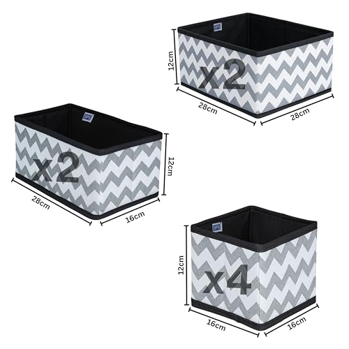 Skrill 8-Piece Foldable Cloth Storage Box Set | Cube Baskets, Bins & Dividers for Closet & Dresser Drawer Organization | Storage for Shirts, Pants, Underwear, Bras, Socks & More (Zigzag Waves Grey) - Image 2