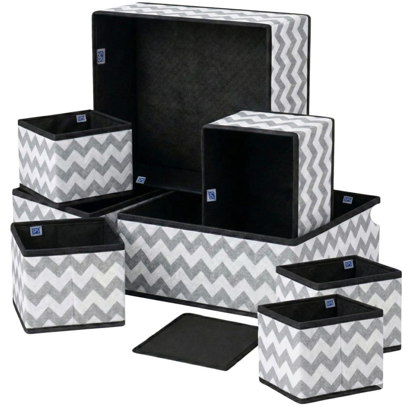 Skrill 8-Piece Foldable Cloth Storage Box Set | Cube Baskets, Bins & Dividers for Closet & Dresser Drawer Organization | Storage for Shirts, Pants, Underwear, Bras, Socks & More (Zigzag Waves Grey) - Image 4