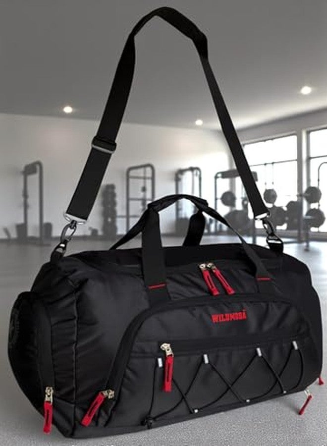 WILD MODA 50L Gym Duffel Bag | Large Travel Sports Bag for Men & Women (Black & Red) - Image 3