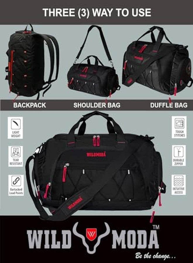WILD MODA 50L Gym Duffel Bag | Large Travel Sports Bag for Men & Women (Black & Red) - Image 4