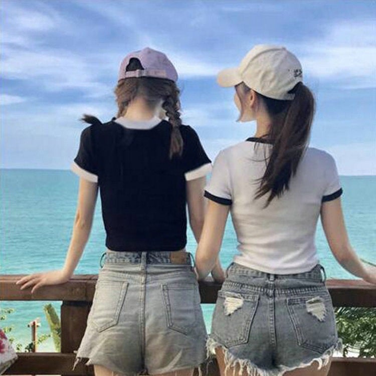 Short-Sleeved T-Shirt for Women, 2025 Summer New Style, Short Korean Version, Trendy Student Style, Slim Fit, Cropped Top for Students - Image 2