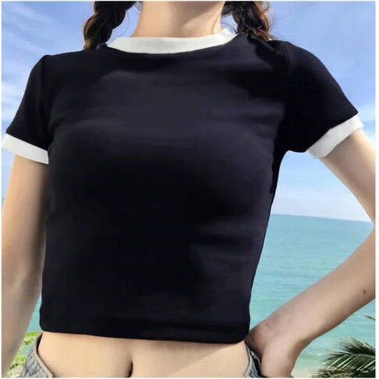Short-Sleeved T-Shirt for Women, 2025 Summer New Style, Short Korean Version, Trendy Student Style, Slim Fit, Cropped Top for Students - Image 4