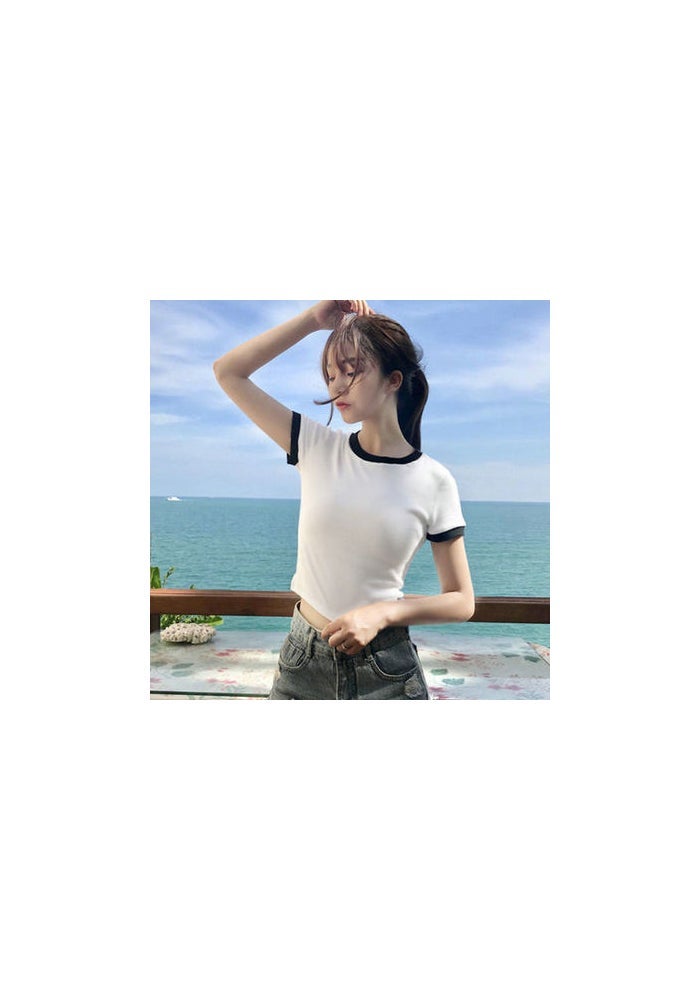 Short-Sleeved T-Shirt for Women, 2025 Summer New Style, Short Korean Version, Trendy Student Style, Slim Fit, Cropped Top for Students - Image 1