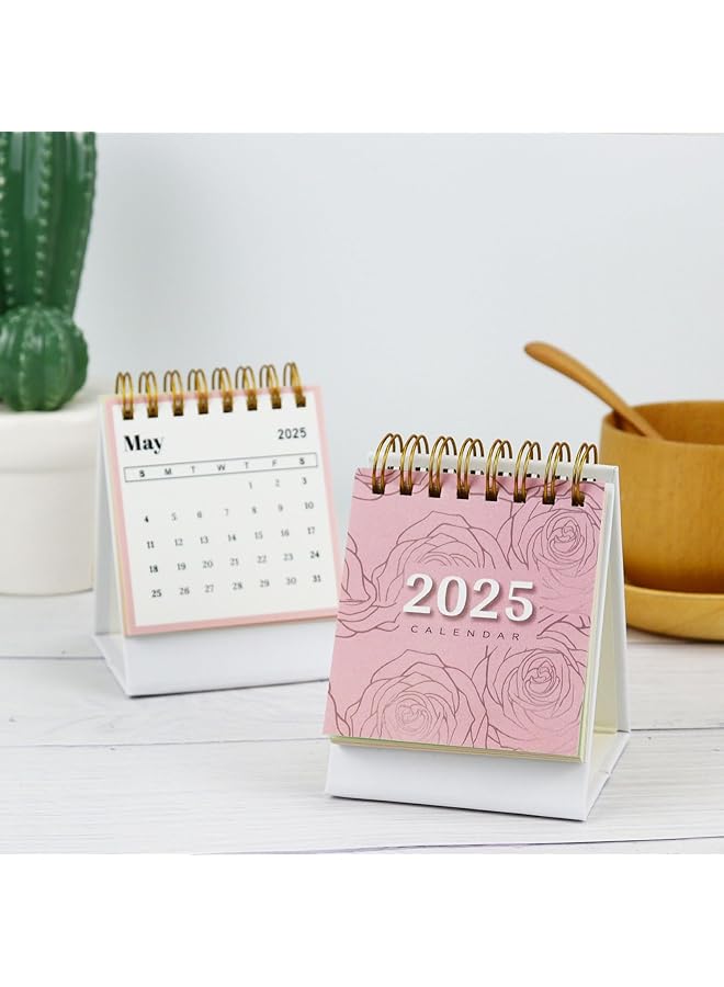 erorex 2025 Desk Calendar Small Desk Calendar Flip Calendar For Desk Standing Flip Academic Year Monthly Calendars With Gold Coil Easy To Read For School Desk Office Decoration Pink Rose  - Image 2