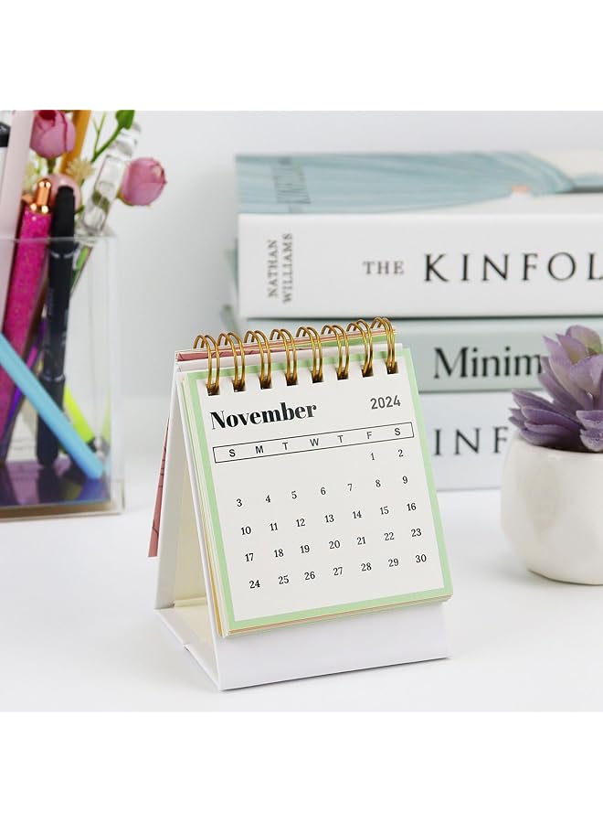 erorex 2025 Desk Calendar Small Desk Calendar Flip Calendar For Desk Standing Flip Academic Year Monthly Calendars With Gold Coil Easy To Read For School Desk Office Decoration Pink Rose  - Image 3
