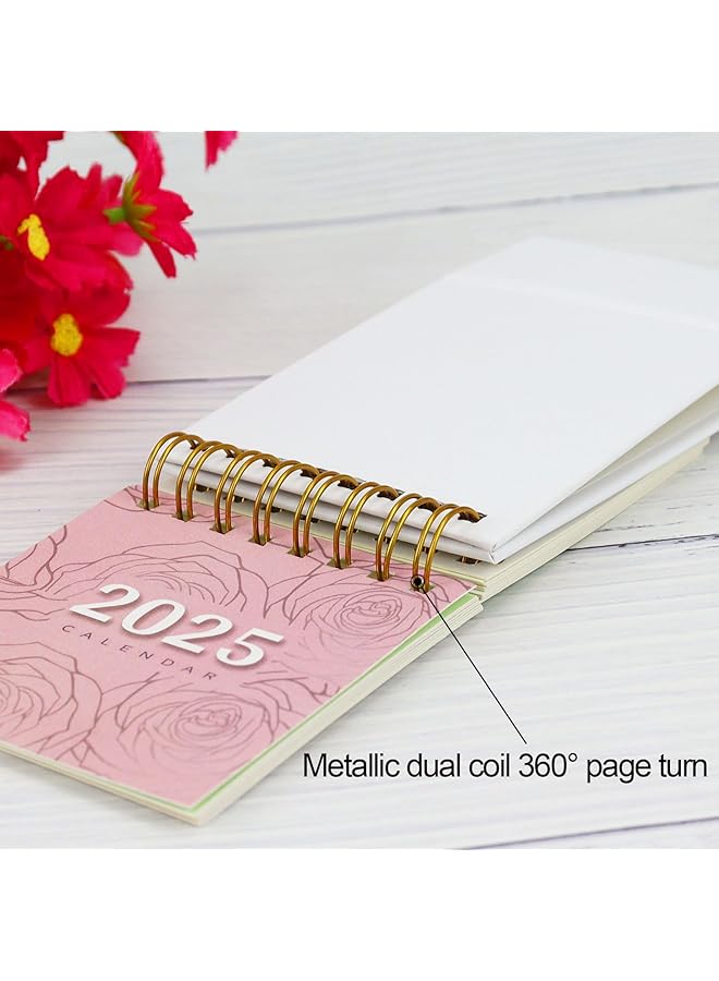 erorex 2025 Desk Calendar Small Desk Calendar Flip Calendar For Desk Standing Flip Academic Year Monthly Calendars With Gold Coil Easy To Read For School Desk Office Decoration Pink Rose  - Image 4