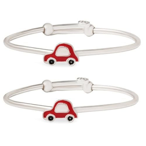 Silver Chest 925 Sterling Silver Kids Bangles �Red Car Motif, Adjustable Classic Baby Bracelet, Hypoallergenic Gift Jewelry For Newborn to Toddler Boys & Girls Hallmarked With Authenticity Certificate - Image 1