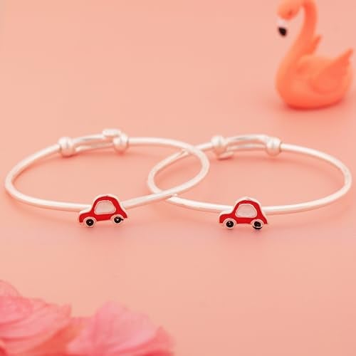 Silver Chest 925 Sterling Silver Kids Bangles �Red Car Motif, Adjustable Classic Baby Bracelet, Hypoallergenic Gift Jewelry For Newborn to Toddler Boys & Girls Hallmarked With Authenticity Certificate - Image 2
