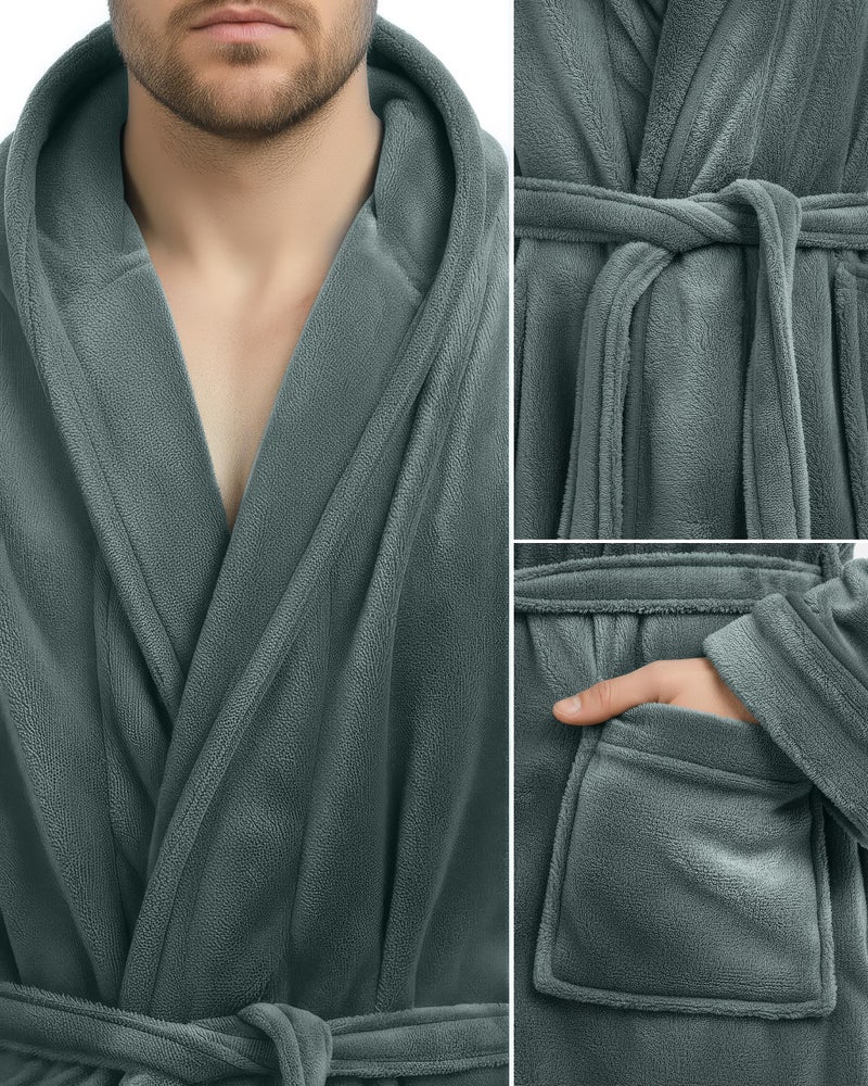 NY Threads Mens Robe with Hood, Luxury Plush Fleece Hooded Mens Bathrobe, Spa Bath Robe for Men, Large/X-Large, Steel Grey - Image 3