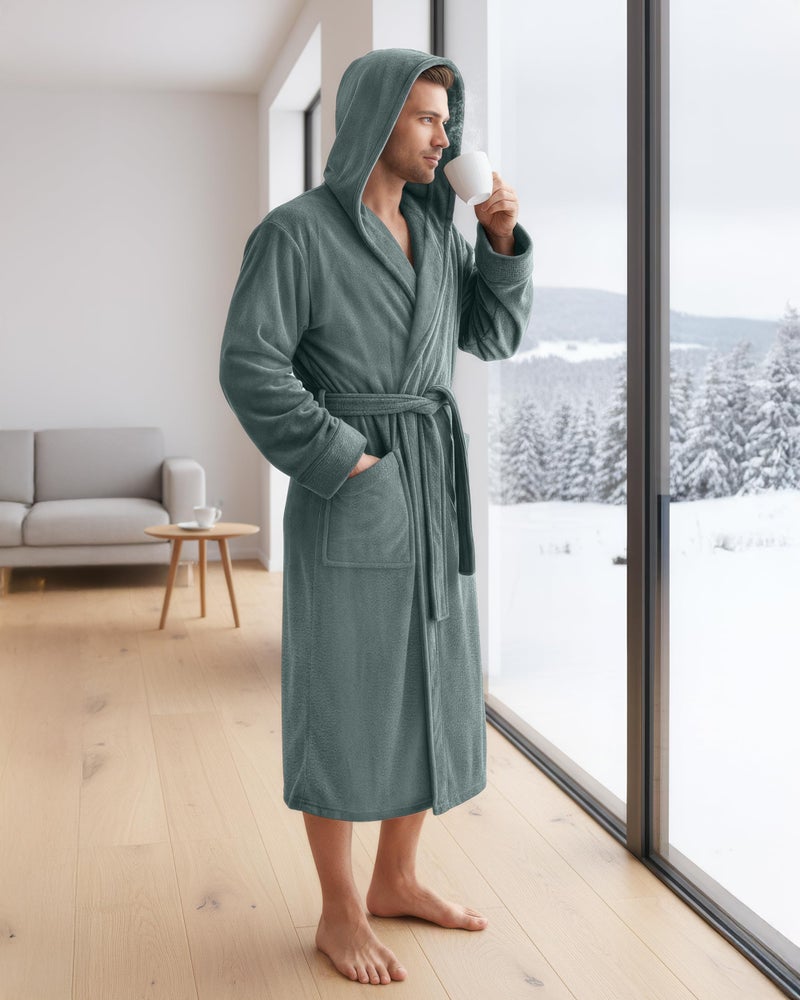 NY Threads Mens Robe with Hood, Luxury Plush Fleece Hooded Mens Bathrobe, Spa Bath Robe for Men, Large/X-Large, Steel Grey - Image 5
