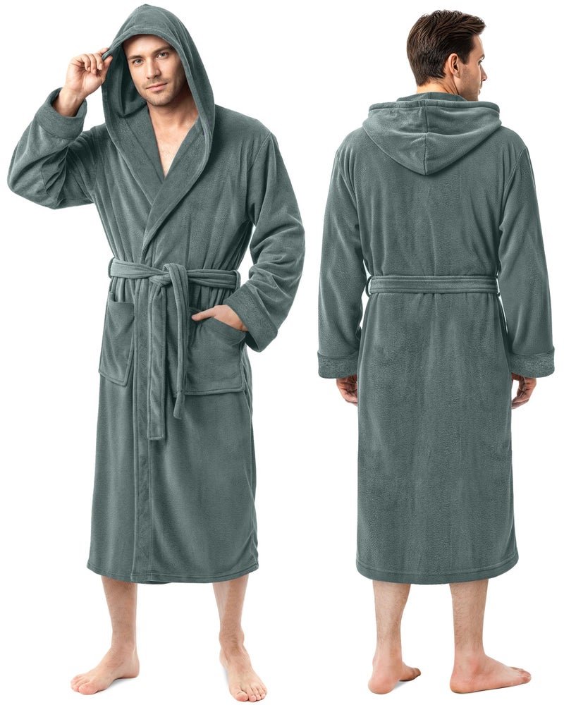 NY Threads Mens Robe with Hood, Luxury Plush Fleece Hooded Mens Bathrobe, Spa Bath Robe for Men, Large/X-Large, Steel Grey - Image 1