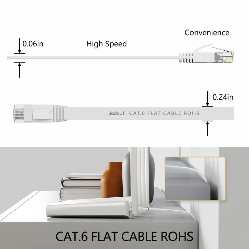 Jadaol Cat 6 Ethernet Cable 1 ft 6Pack, Outdoor&Indoor, Flat High Speed 10Gbps Patch LAN Cord, Support Cat8/7 Network, Short Ethernet Cable for Router, Modem, Switch, PC, Laptop, Gaming Console, White - Image 4