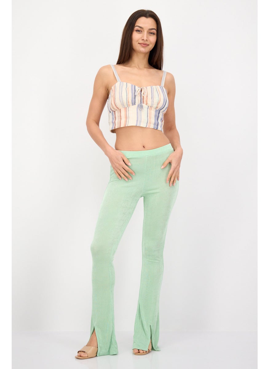 Daisy Street - Women Regular Fit Slinky Flare Leg Pants, Light Green - Image 1