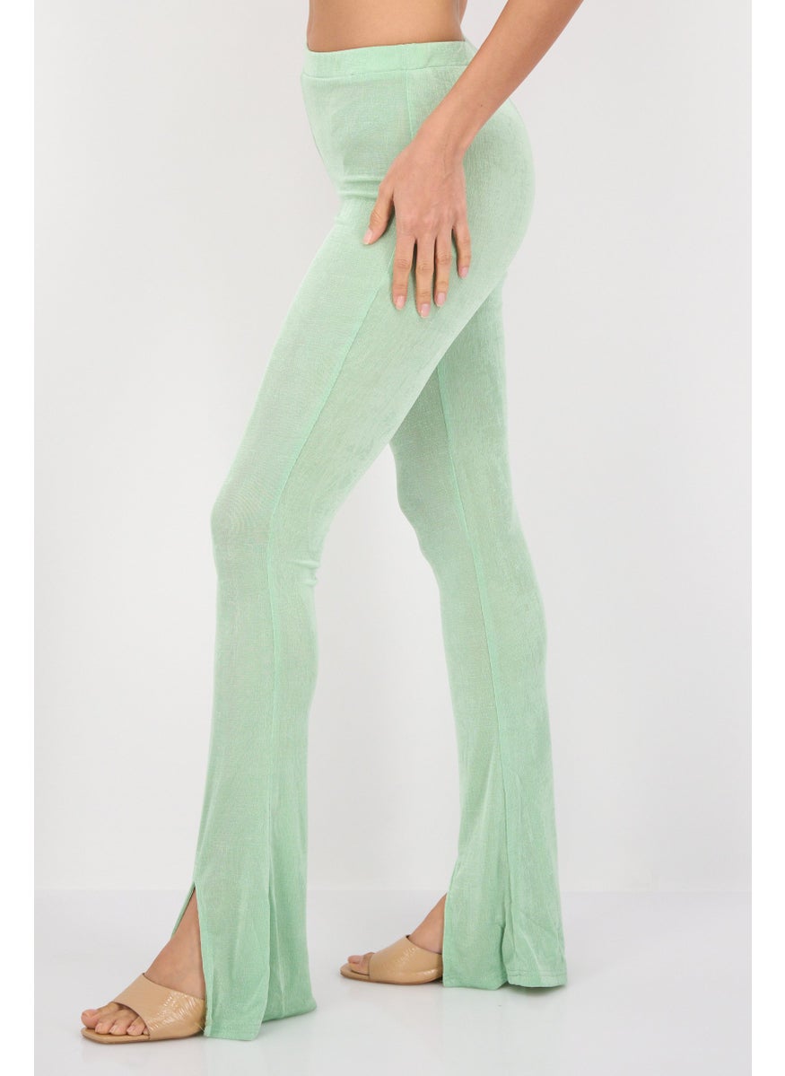 Daisy Street - Women Regular Fit Slinky Flare Leg Pants, Light Green - Image 1