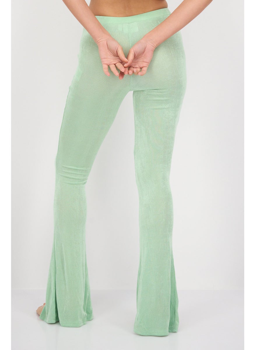 Daisy Street - Women Regular Fit Slinky Flare Leg Pants, Light Green - Image 1