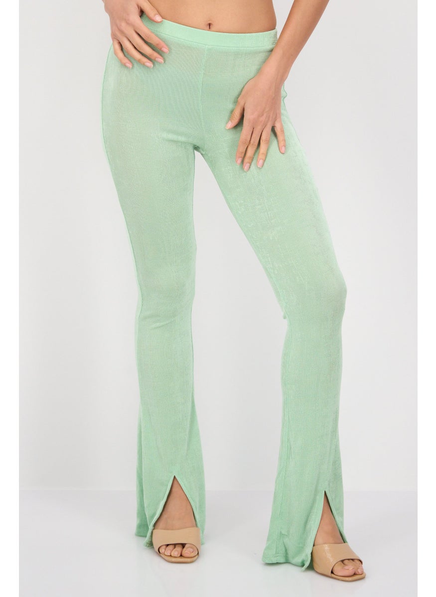 Daisy Street - Women Regular Fit Slinky Flare Leg Pants, Light Green - Image 1