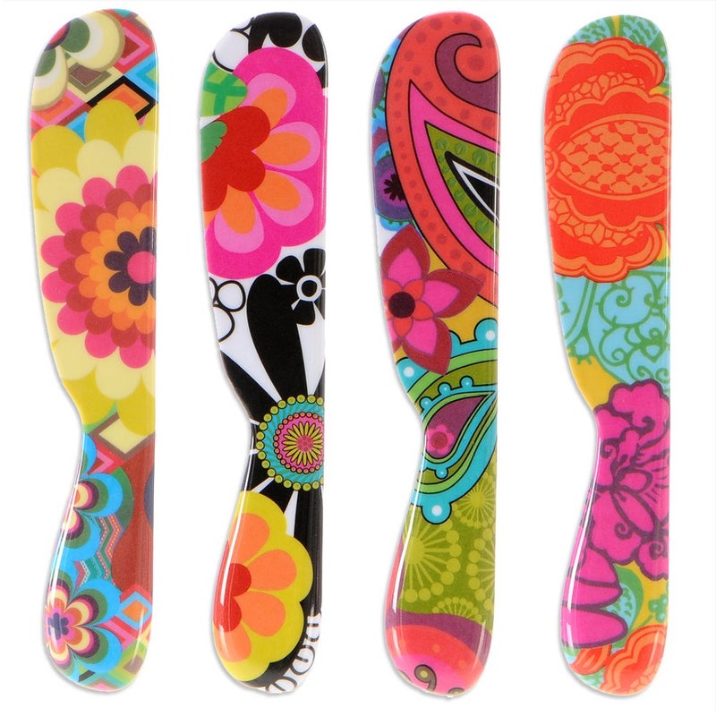 French Bull 6 Melamine Butter Spreader 4Piece SetDesigner Fun Vibrant Colorful Knives for Cream Cheese Jam Jelly Mayo Frosting SandwichShatterproof BPA Free Dishwasher Safe 6inch Floral