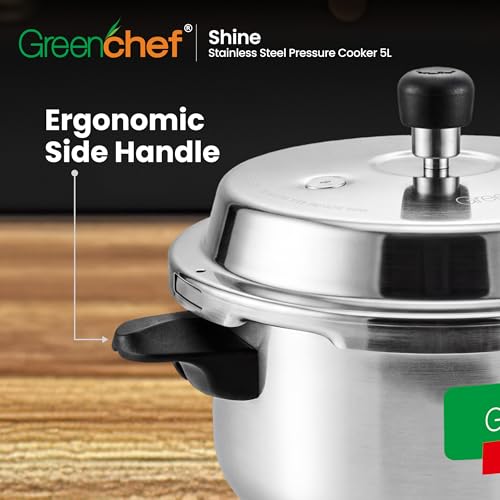 GREENCHEF Shine outer lid Stainless steel Pressure cooker 5 litre Induction and Gas Stove Compatible - ISI Certified - Image 5