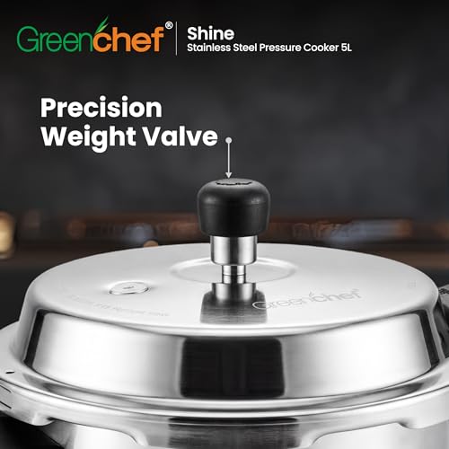 GREENCHEF Shine outer lid Stainless steel Pressure cooker 5 litre Induction and Gas Stove Compatible - ISI Certified - Image 4