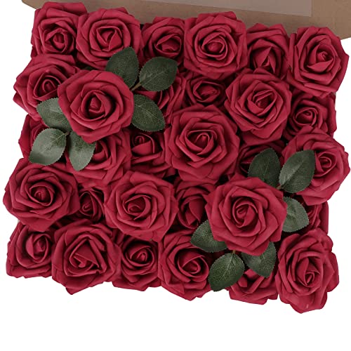 MACTING Artificial Rose Flowers 30PCS Real Touch Fake Flowers with Stem Red Foam Roses for DIY Wedding Bouquet Backdrop Table Centerpieces Arrangements Crafts Party Home Mothers Day Decorations - Image 1