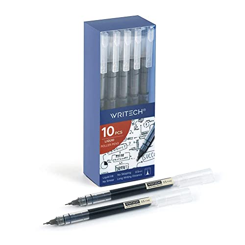 WRITECH Rolling Ball Pens Quick Dry Ink 0.5 mm Extra Fine Point Pens 10 Pcs Liquid Ink Pen Rollerball Pens Black Color - Image 2