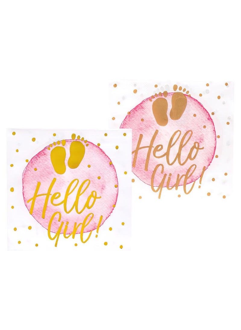 بولند مناديل Hello Girl باللون الوردي الذهبي لحفلات استقبال المولود الجديد، عبوة من 20 قطعة، 33 سم - Image 2