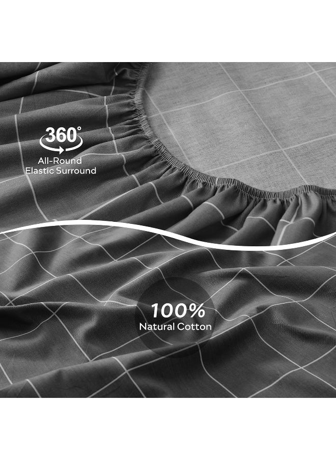 JELLYMONI JELLYMONI 4Pcs Plaid Sheet Sets, 100% Natural Cotton Sheets Set, Geometric Pattern Bed Set with 16'' Deep Pocket, (Twin, Black)  - Image 5