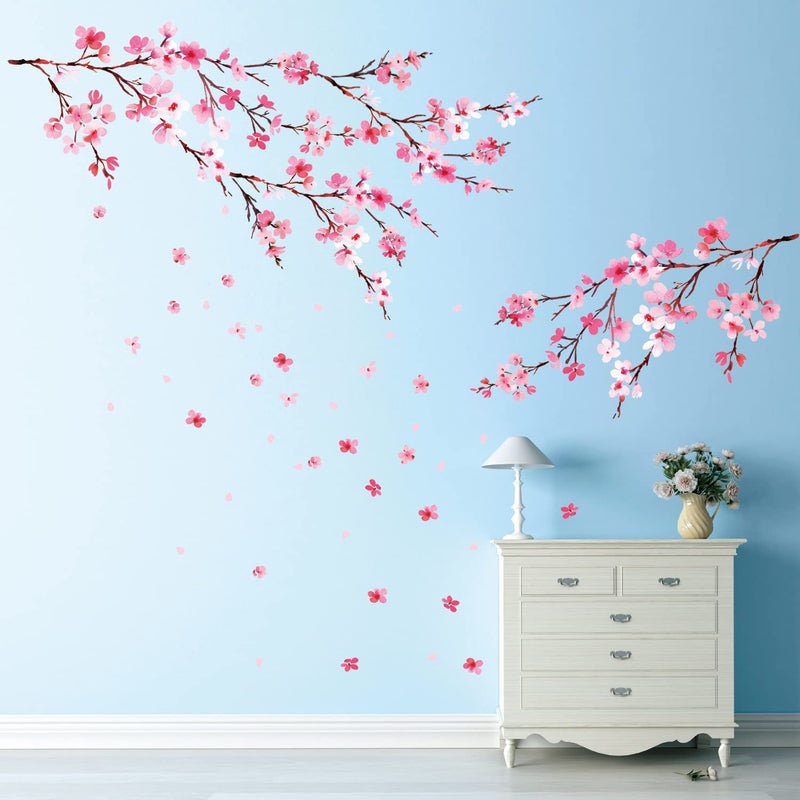 DECOWALL DS122003P1903 Watercolor Cherry Blossoms Kids Wall Stickers Wall Decals Peel and Stick Removable Wall Stickers for Kids Nursery Bedroom Living Room dcor