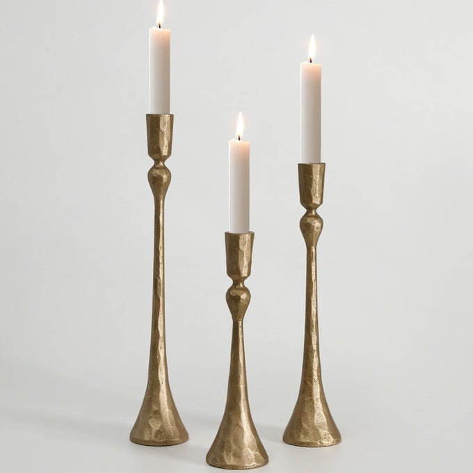 VINTAGE CAST IRON TAPER CANDLE HOLDER SET OF 3 DECORATIVE CANDLE STAND CANDLESTICK HOLDER FOR WEDDING DINNING PARTY ANTIQUE BRASS