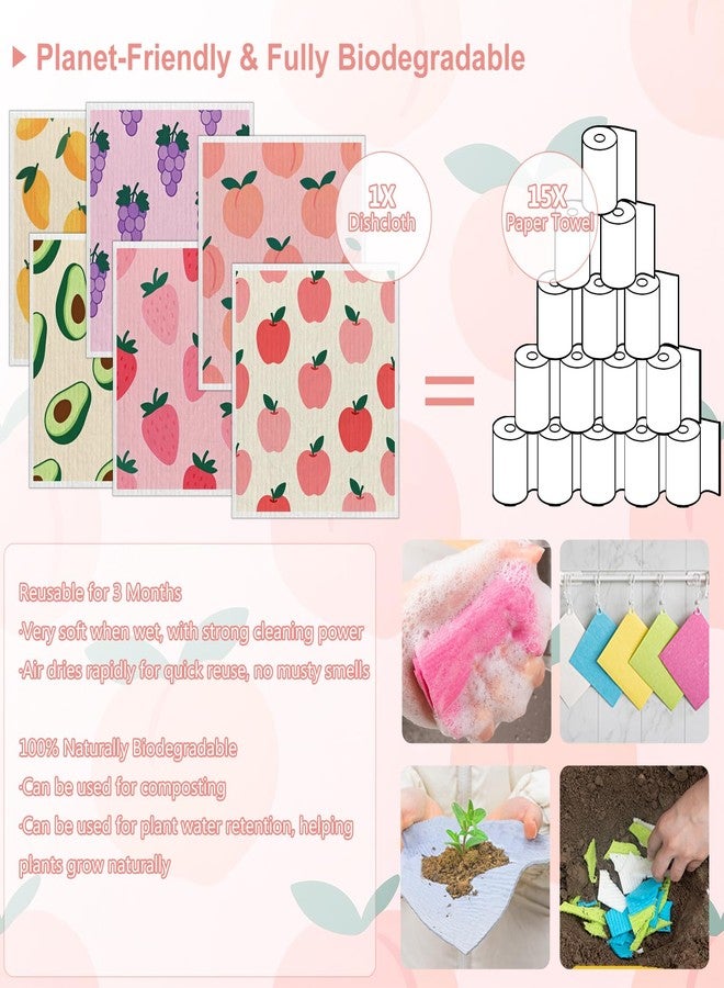 RHVQ Swedish Dishcloths 6-Pack, Super Absorbent & Fast-Drying Reusable Dish Towels, Biodegradable Kitchen Sponge Cloths with Fruit Prints for Dishes, Countertops, Windows & Car - Image 4