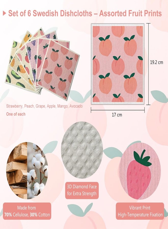 RHVQ Swedish Dishcloths 6-Pack, Super Absorbent & Fast-Drying Reusable Dish Towels, Biodegradable Kitchen Sponge Cloths with Fruit Prints for Dishes, Countertops, Windows & Car - Image 2