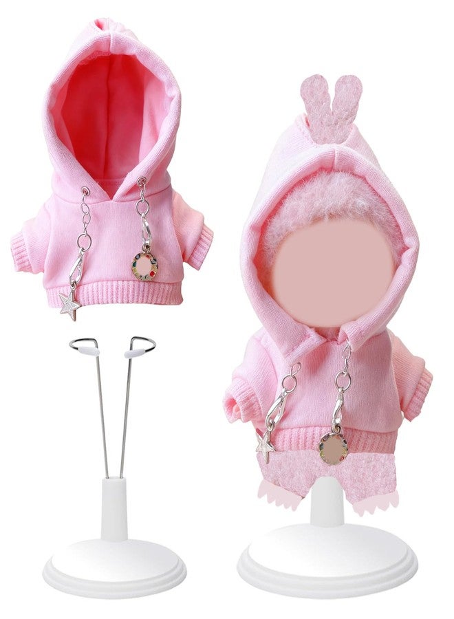 SHUOXUKE Pink Hooded Sweatshirt Outfit for 10cm Dolls with Adjustable White Display Stand (No Doll Included) - Image 1