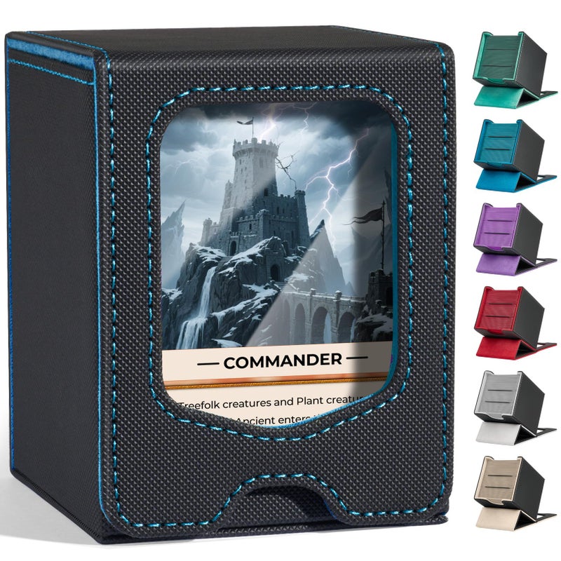 Fabmaker Deck Box Compatible with MTG Commander, (patent Pending) Magnetic Trading Card Storage Box with Commander, Fits 100 Double-Sleeved Cards, Card Box Compatible with Magic the Gathering, Blue - Image 1