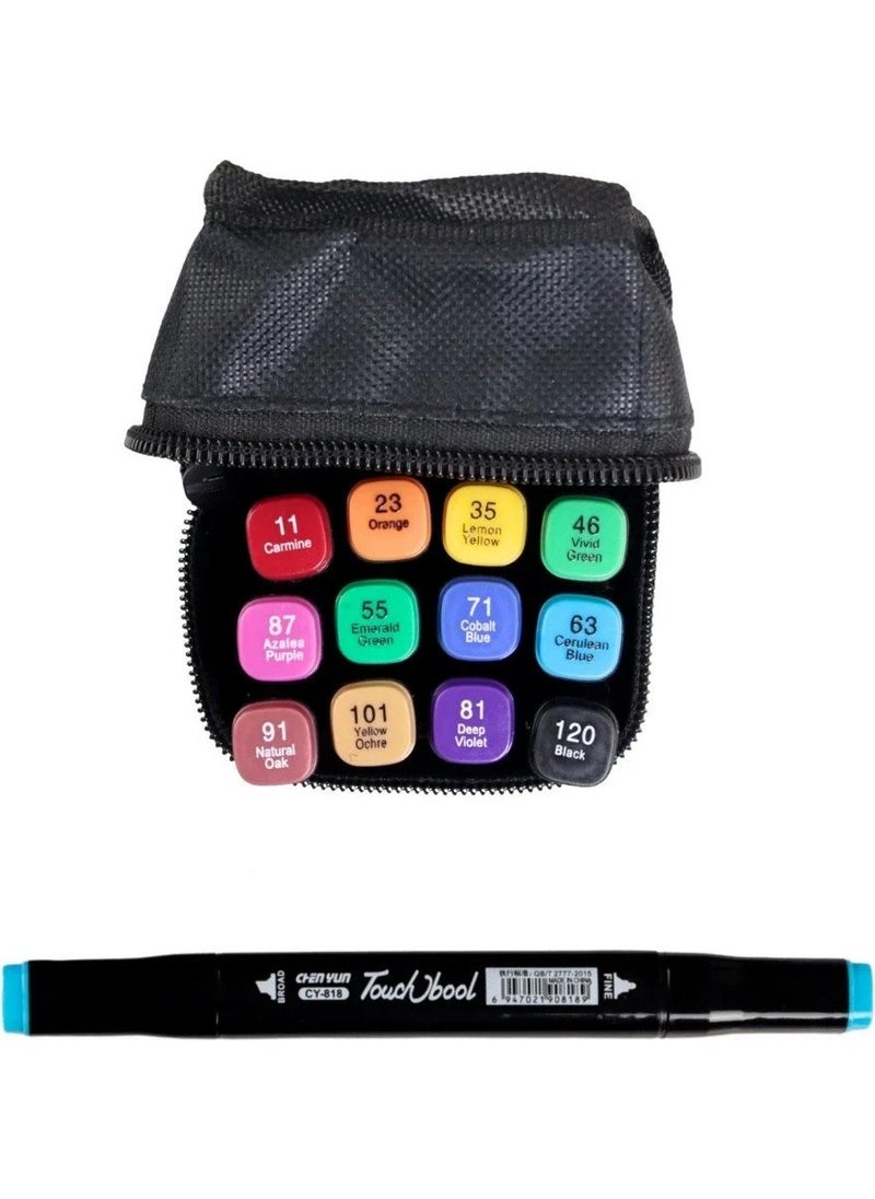 Event Marker Set of 12 Portable Marker Pen Set with Bag 12 Color Double Sided Marker Pen Set  - Image 1