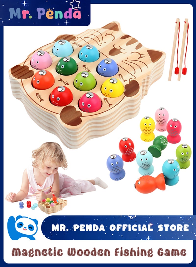 Mr. Penda Montessori Magnetic Wooden Fishing Game for Toddlers, Fine Motor Skills Early Learning Eyes Hands Cooperation Toy, For Boys and Girls Great Birthday Gift  - Image 1