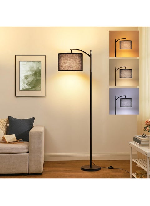 Floor Lamp, 3 Color Temperatures 3000K-5000K, Adjustable Linen Shade with 9W LED Bulb, Bedroom Office Dining Room Tall Lamp (Black)