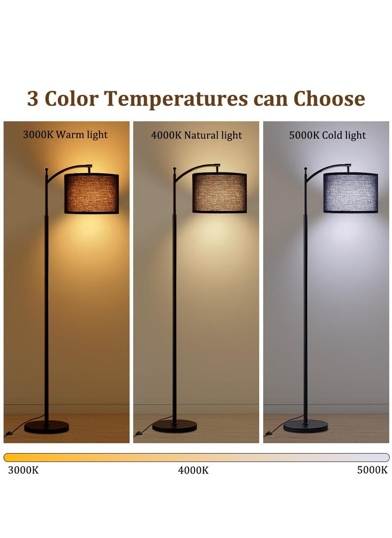 Floor Lamp, 3 Color Temperatures 3000K-5000K, Adjustable Linen Shade with 9W LED Bulb, Bedroom Office Dining Room Tall Lamp (Black)
