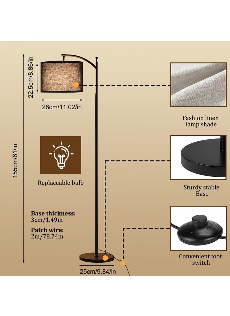 Floor Lamp, 3 Color Temperatures 3000K-5000K, Adjustable Linen Shade with 9W LED Bulb, Bedroom Office Dining Room Tall Lamp (Black)