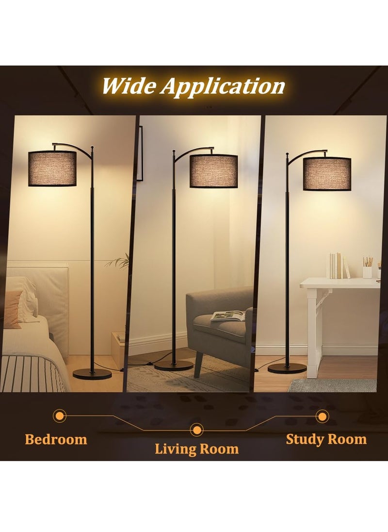 Floor Lamp, 3 Color Temperatures 3000K-5000K, Adjustable Linen Shade with 9W LED Bulb, Bedroom Office Dining Room Tall Lamp (Black)