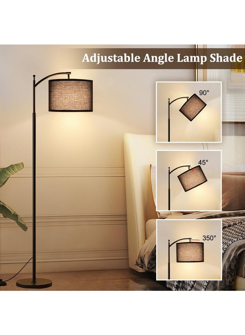 Floor Lamp, 3 Color Temperatures 3000K-5000K, Adjustable Linen Shade with 9W LED Bulb, Bedroom Office Dining Room Tall Lamp (Black)