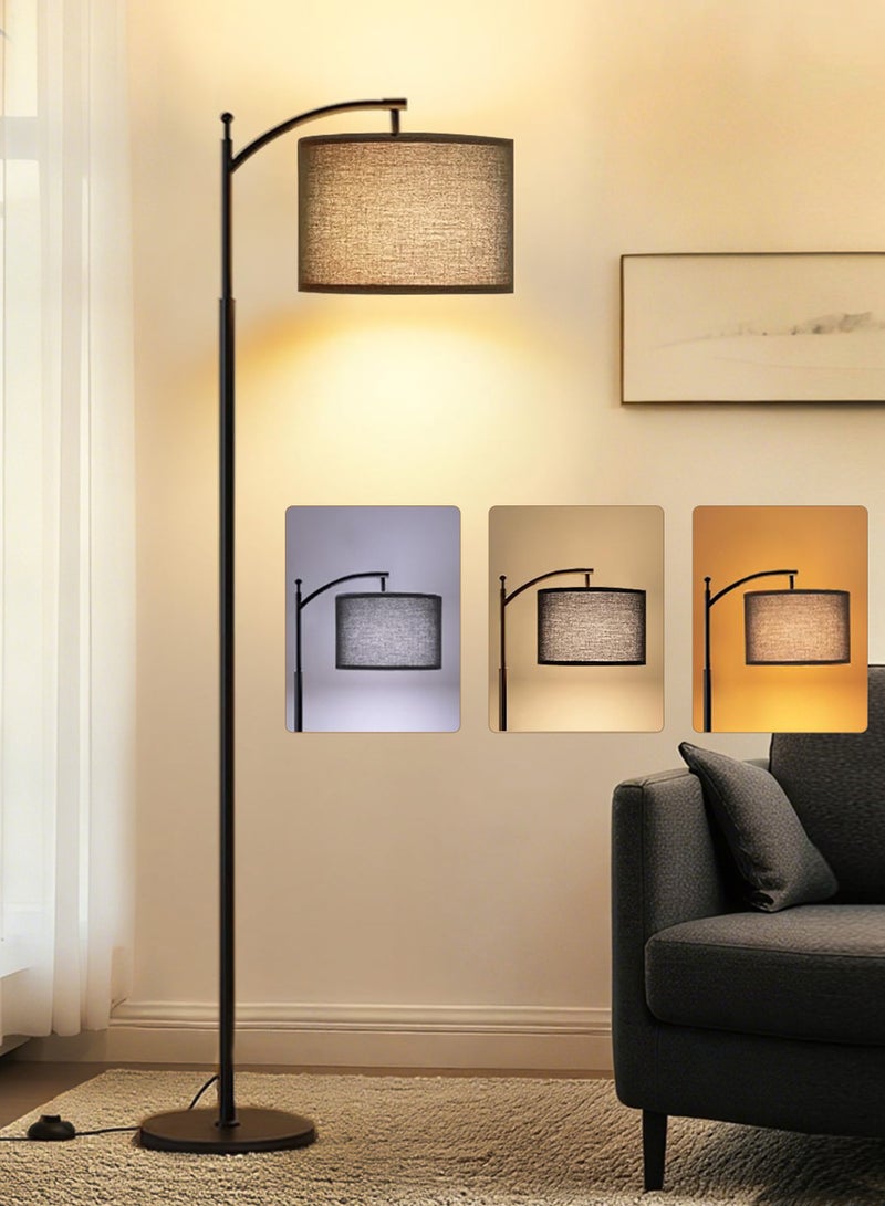 Necomi Floor Lamp, 3 Color Temperatures 3000K-5000K, Adjustable Linen Shade with 9W LED Bulb, Bedroom Office Dining Room Tall Lamp (Black) - Image 1