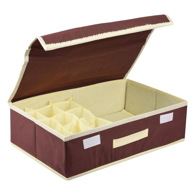 Kuber Industries Undergarment Organizer Cloth Organizer Storage Box for BraPantySocksTies Drawer Divider for ScarvesSocks Cream Patti Brown - Image 1