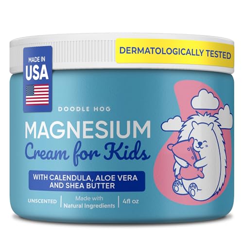 DOODLE HOG Magnesium Cream for Kids Soothing Relief Relaxation with Calendula Aloe Vera Shea Butter Topical Magnesium Cream for Sleep USA Made 4 oz Unscented