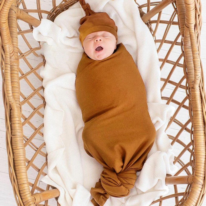 iEvolve Cotton Knitted Baby Swaddle Blanket with Hat Headband Set Newborn Swaddle Wrap Receiving Blankets for Baby Girl Boy 35 x 35(Black) - Image 3